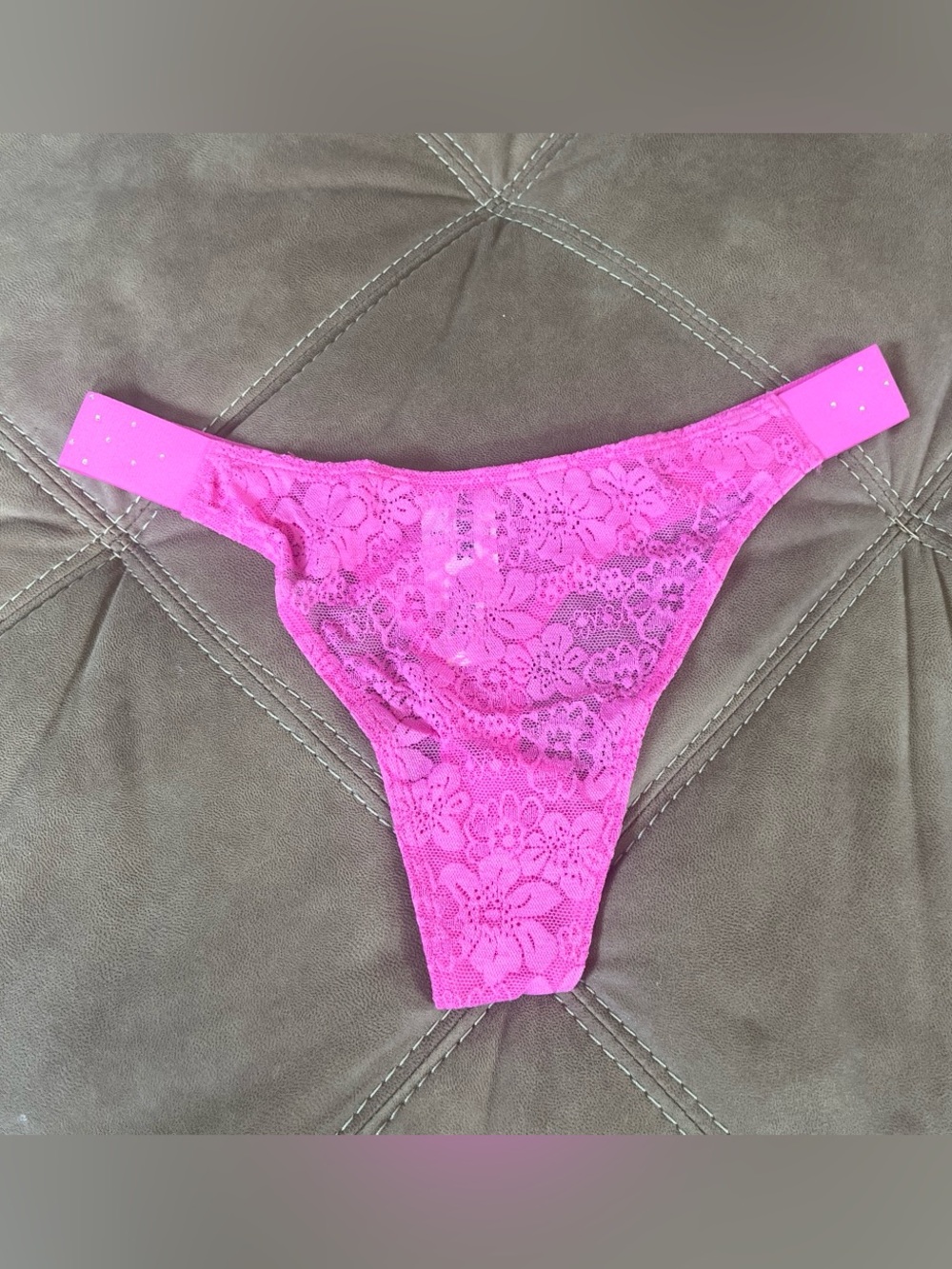 PINK Victoria's Secret Hot Pink Lace Thong Panty